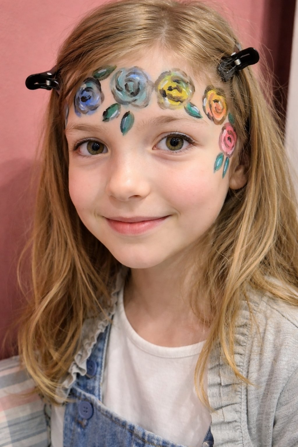 Multi-coloured roses face paint design